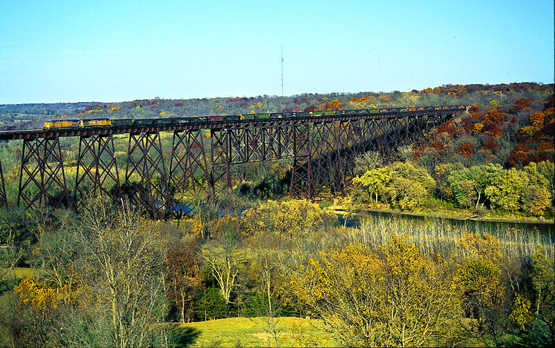 Train on Trestle Bridge — Green