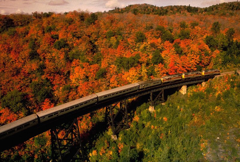 Train on Trestle Bridge — Orange