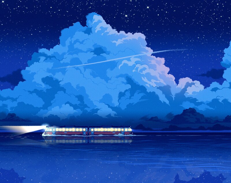 Train on Water at Night
