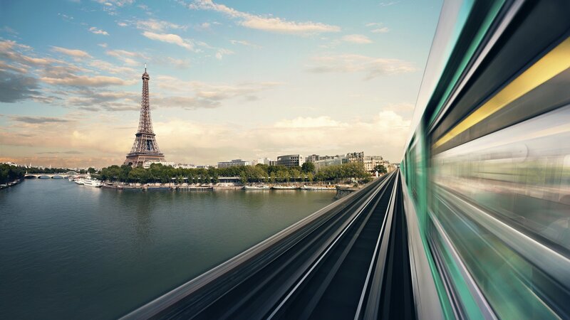 Train Passing Eiffel Tower