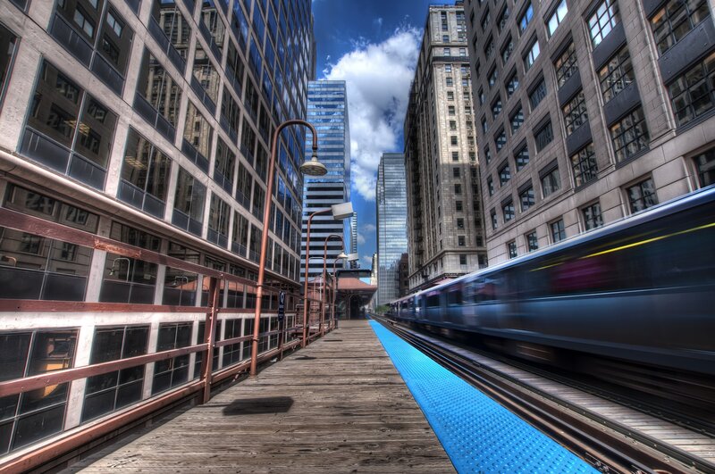 Train passing on elevated track