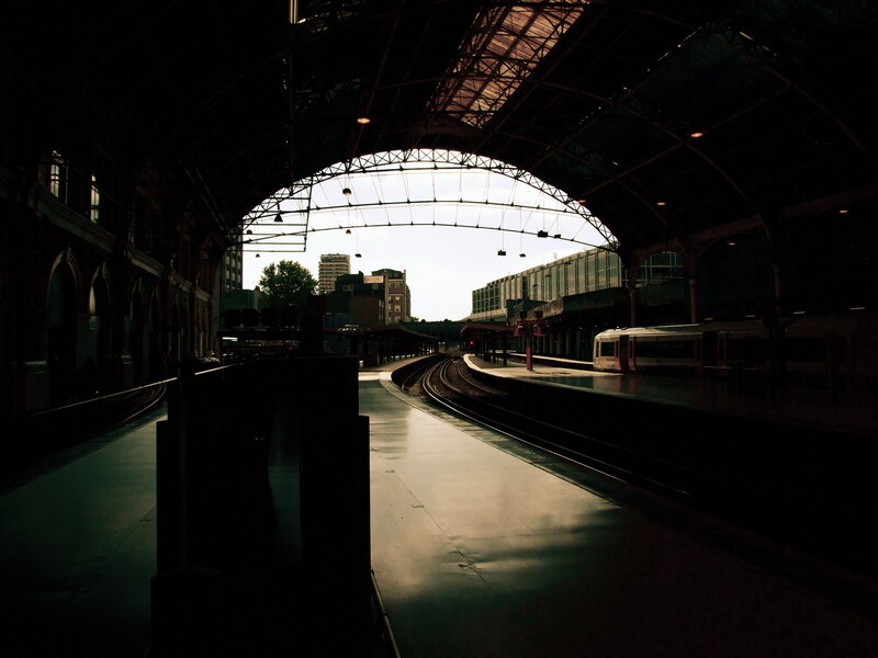 train station at dusk