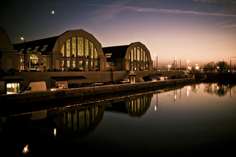 Train station at dusk by the river