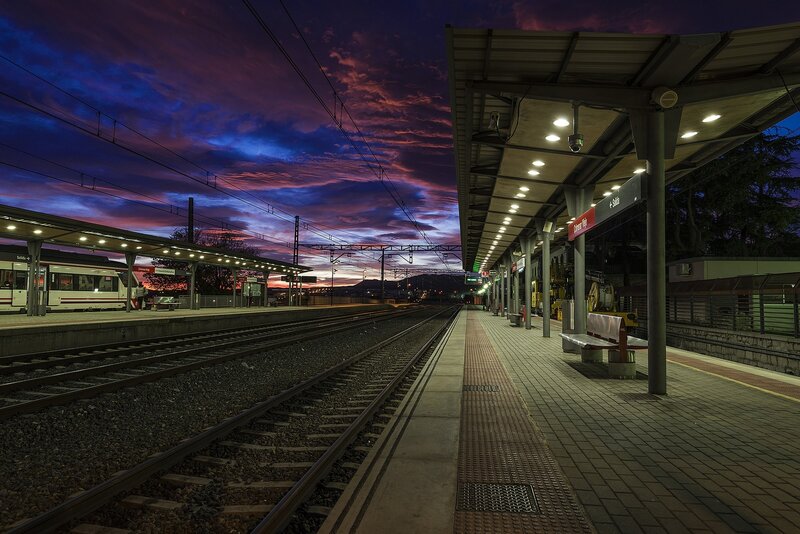 Train Station at Dusk — Purple