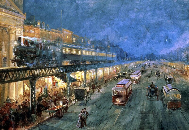Train Station at Night — Blue, Dramatic