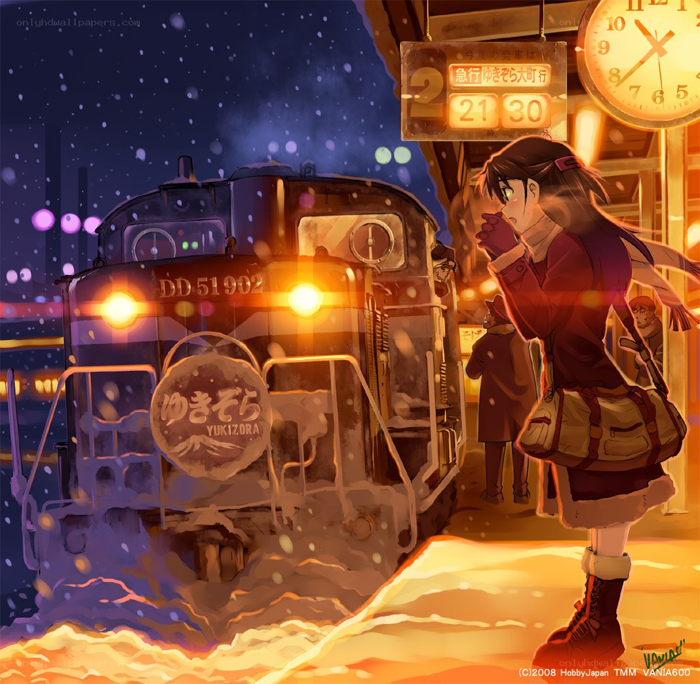 Train station at night in snow