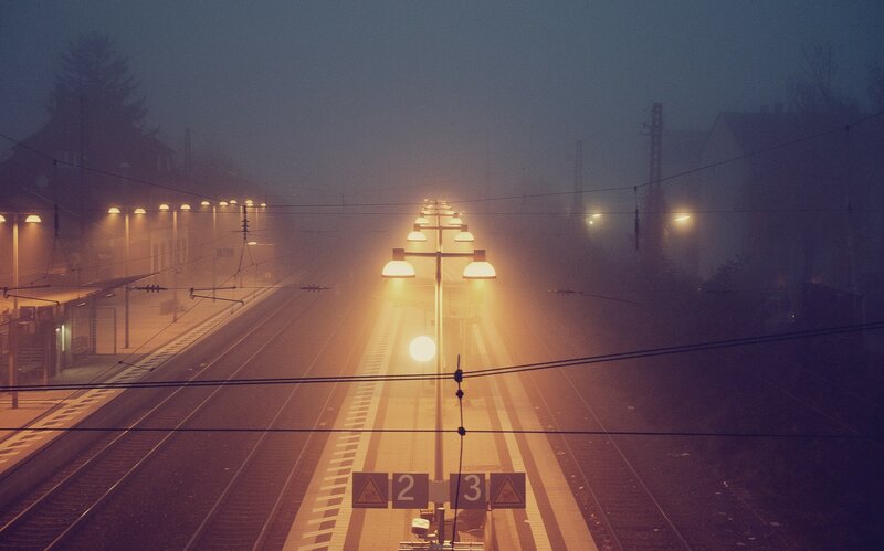 Train Station at Night — Orange, Misty