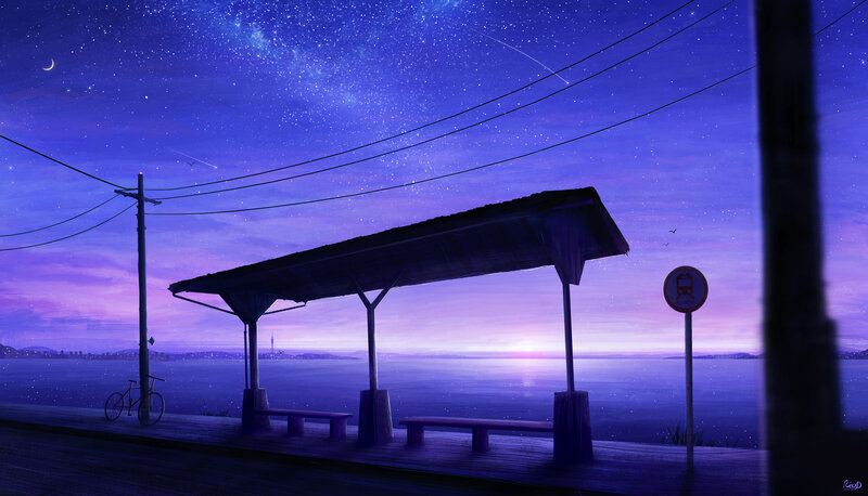 Train Station at Night — Purple, Serene