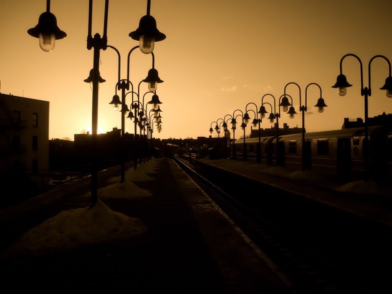 train station at sunset