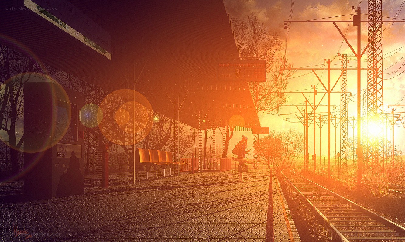 Train station at sunset