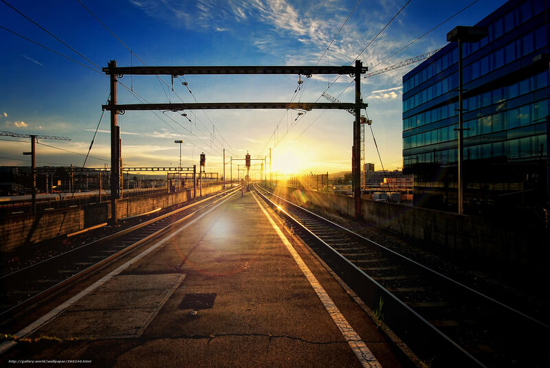 Train Station at Sunset — Blue, Dramatic