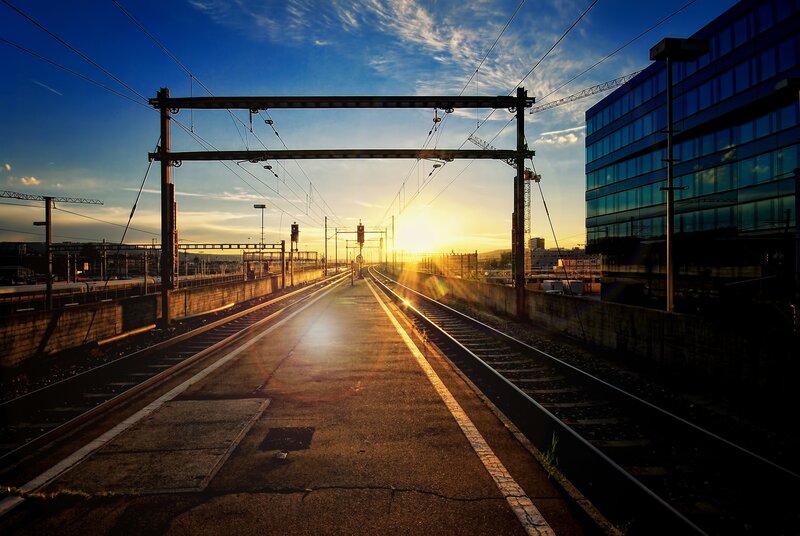 Train Station at Sunset — Blue