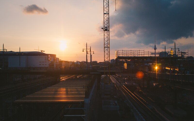 Train Station at Sunset — Orange, Dramatic