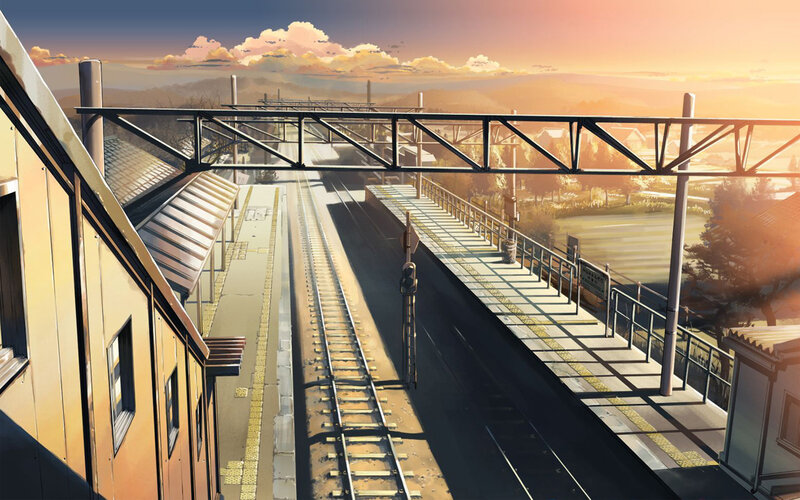 Train Station at Sunset — Orange, Serene, Anime