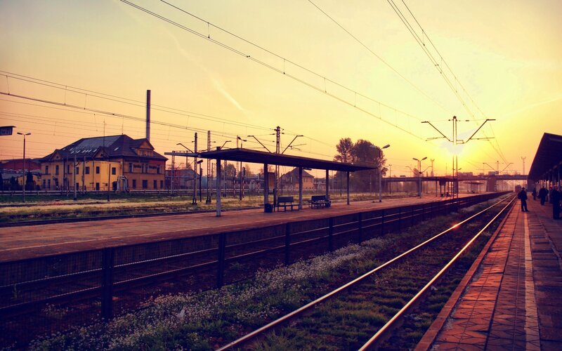Train Station at Sunset — Orange, Serene