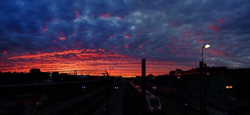 Train Station at Sunset — Red