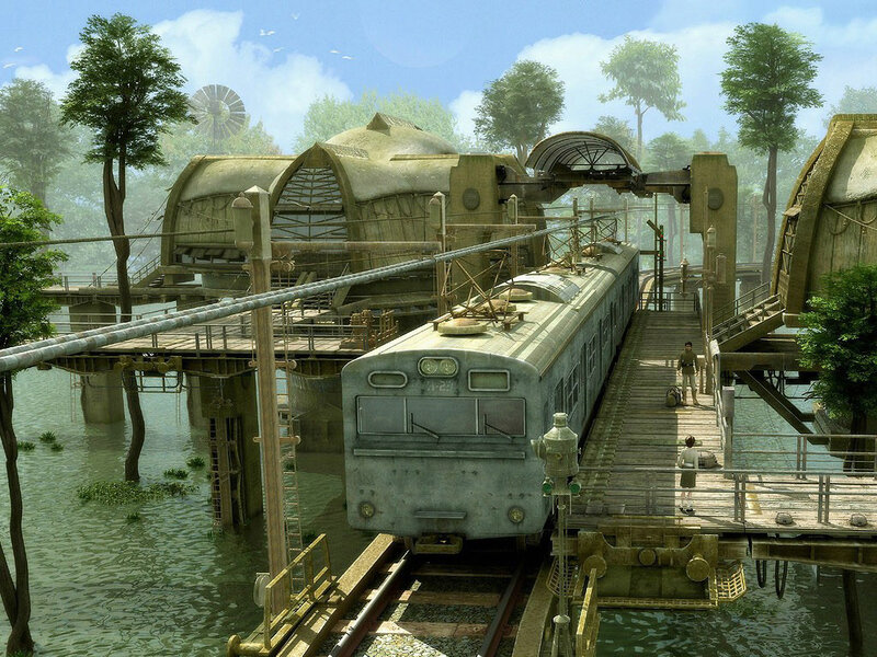 Train station in a flooded world