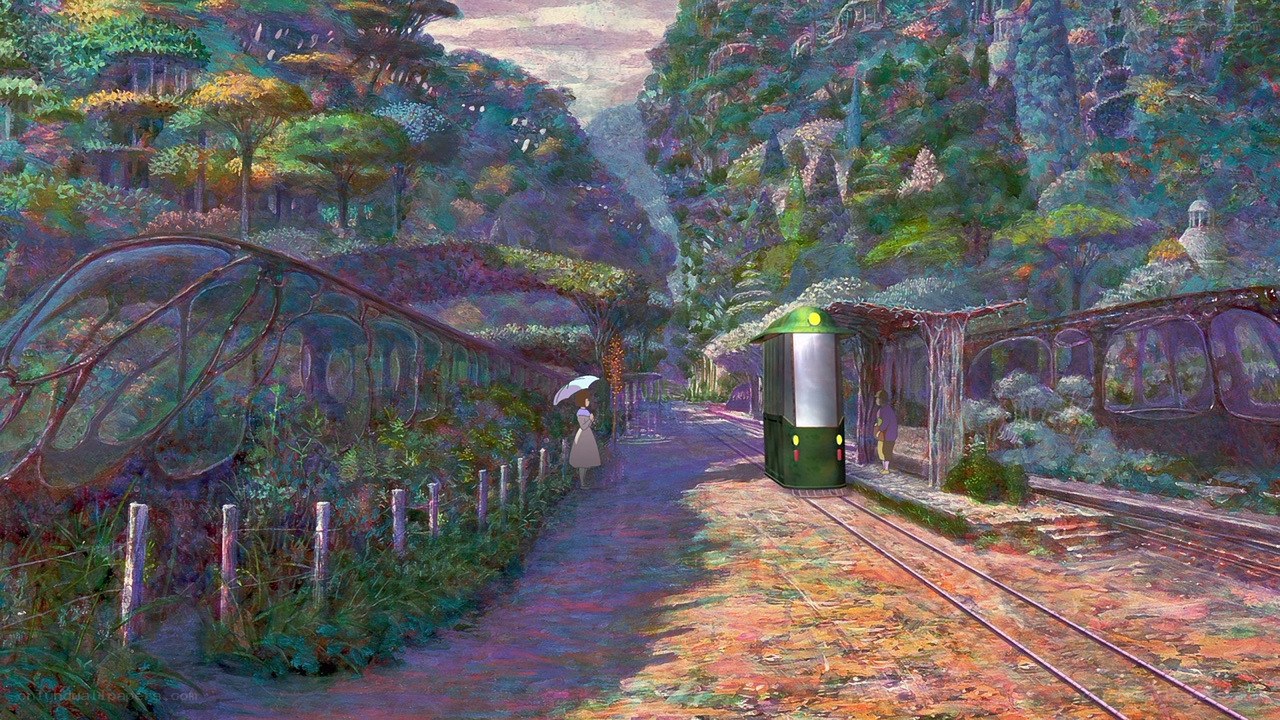 Train station in a lush forest