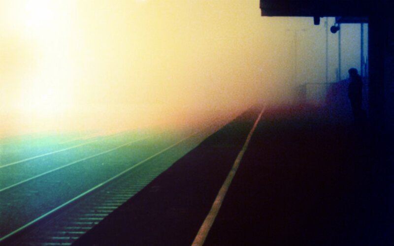 Train station in fog