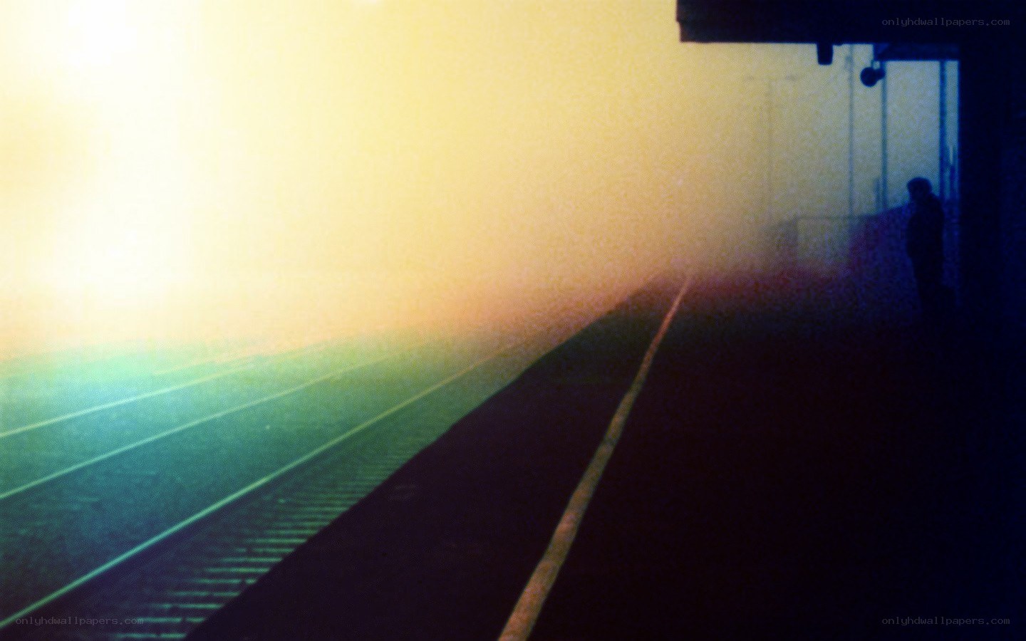 Train station in fog