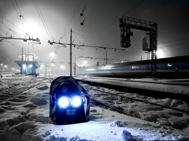 Train station in snowy night