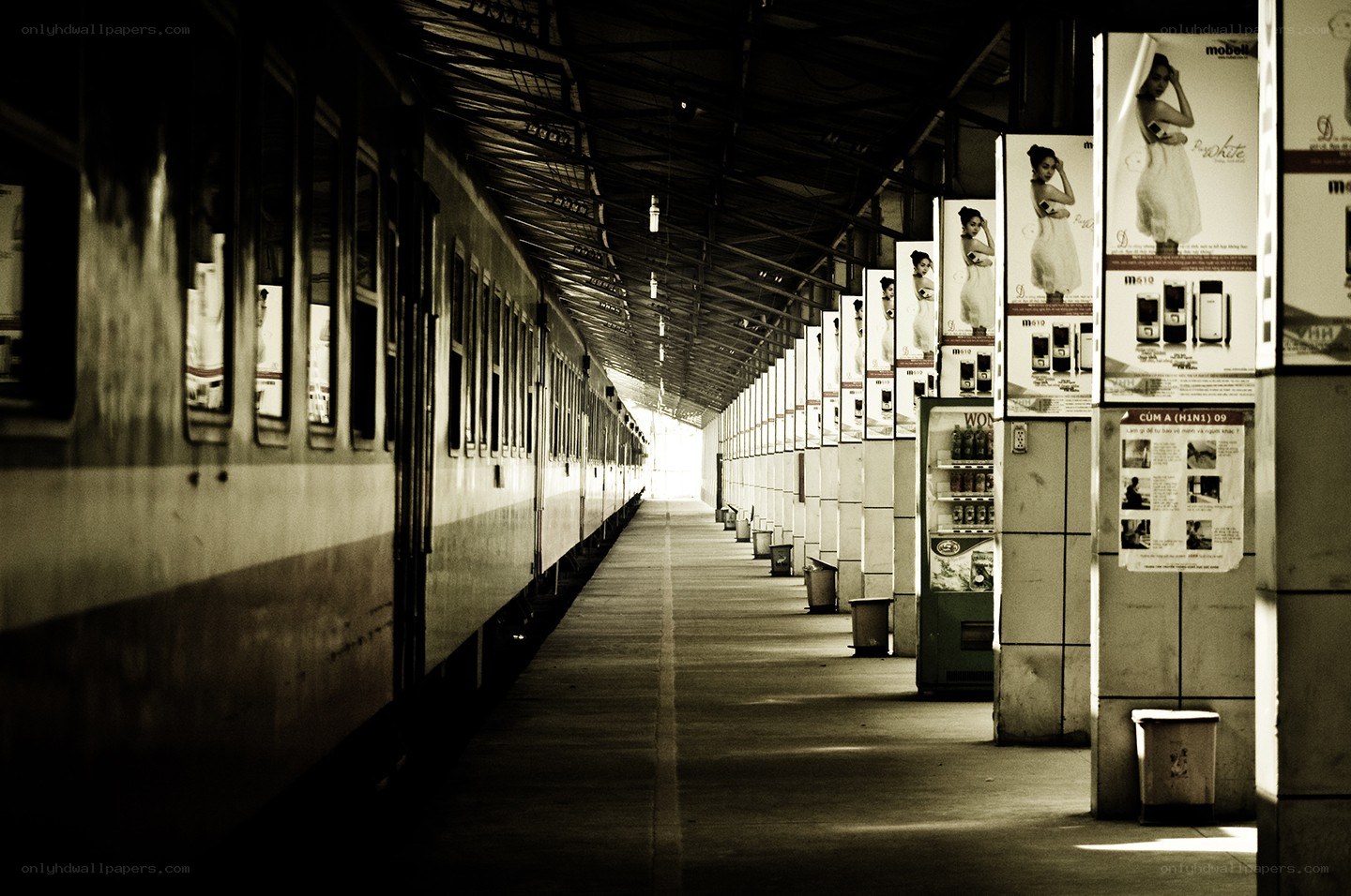 Train station platform at dusk