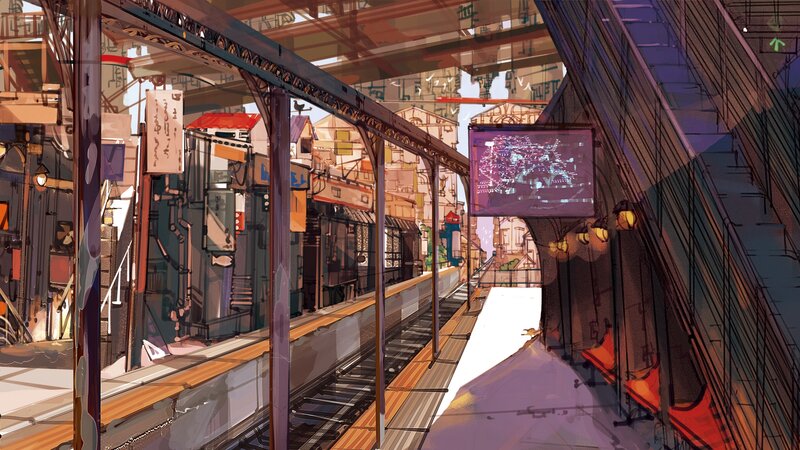 Train Station Platform — Purple, Dramatic
