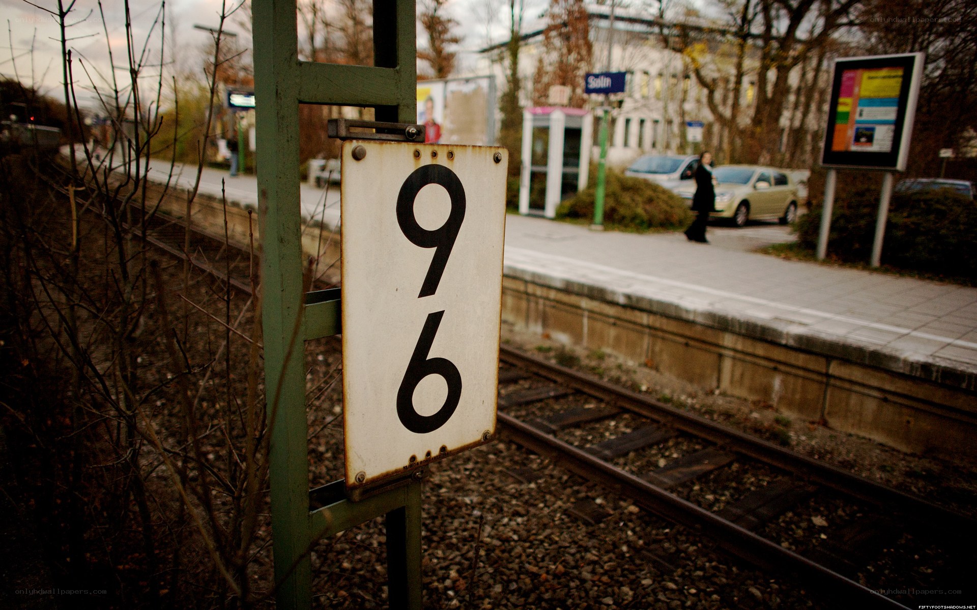 Train station platform sign