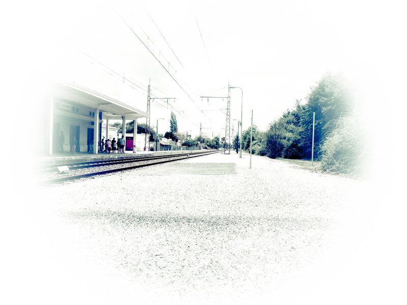 Train station platform with people
