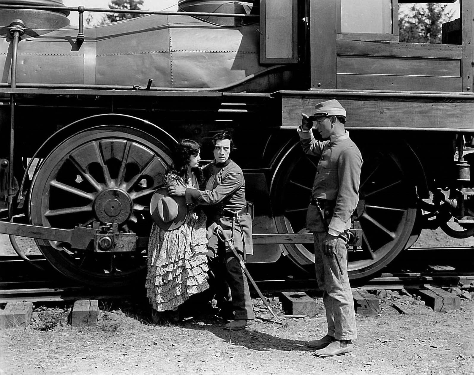 Train station scene with soldiers
