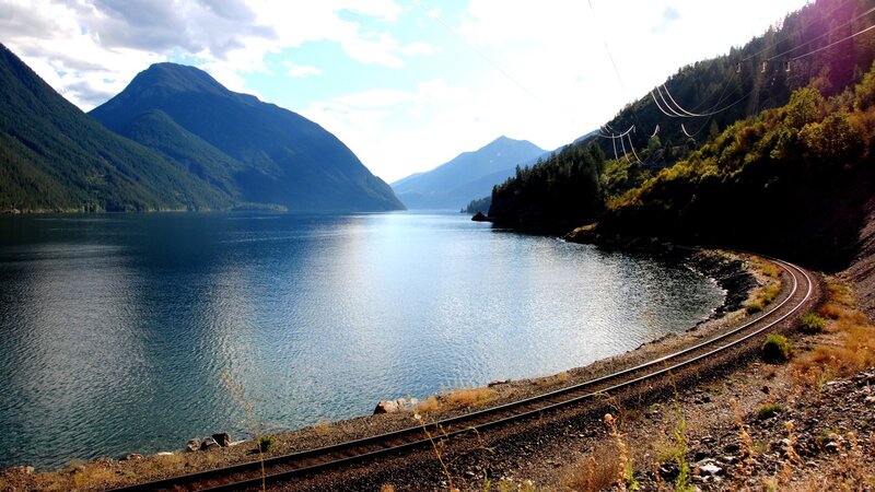 Train Tracks Along Lake