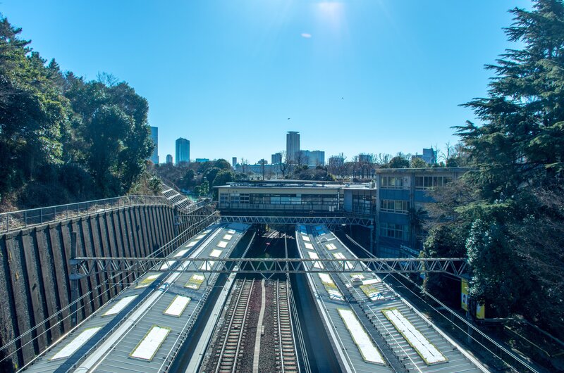 Train Tracks and Station — Blue