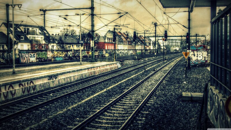 Train Tracks and Station — Gray