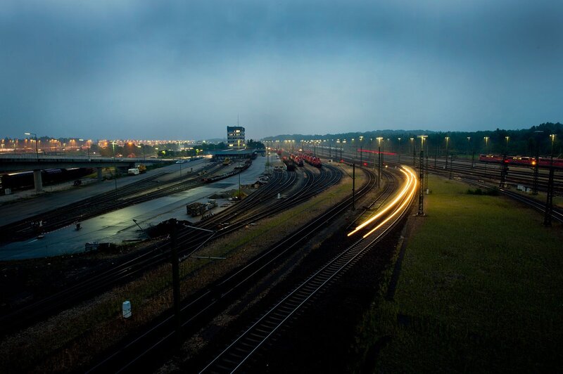 Train Tracks at Dusk — Blue