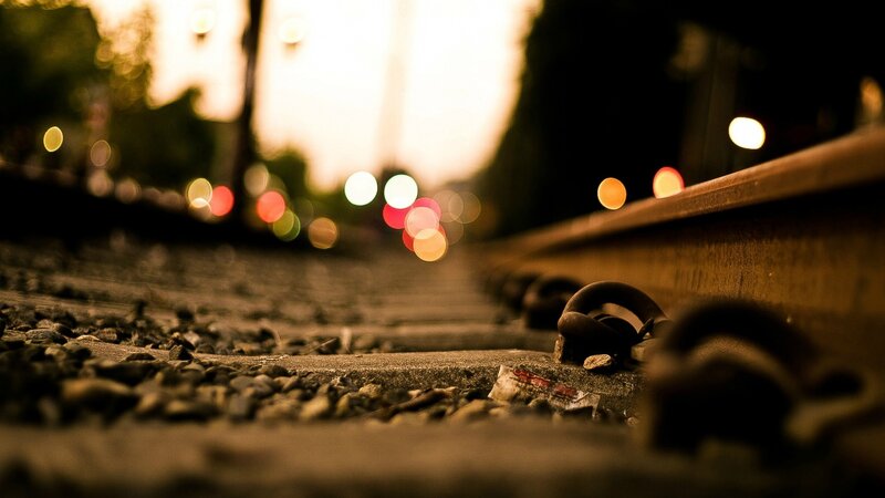 Train Tracks at Dusk — Brown