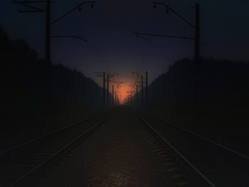 Train Tracks at Dusk — Dark Blue
