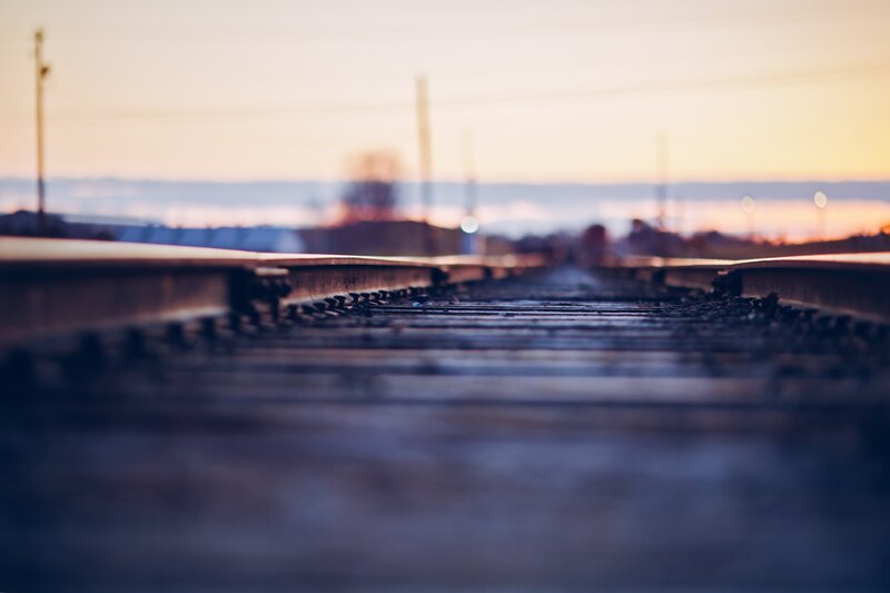 Train Tracks at Dusk — Purple, Calm