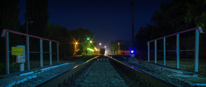 Train Tracks at Night — Blue, Dark