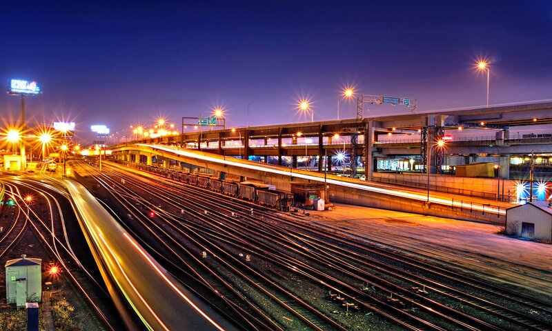 Train Tracks at Night — Blue, Dramatic