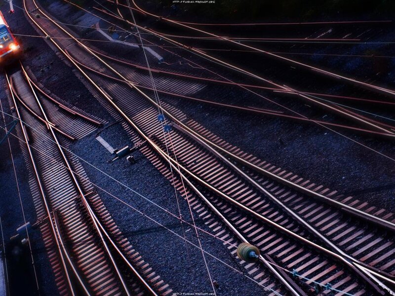 Train Tracks at Night — Blue