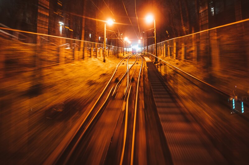 Train Tracks at Night — Orange