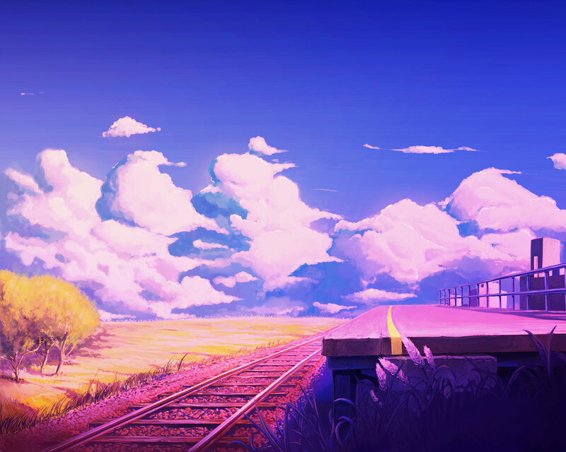 Train Tracks at Station — Purple