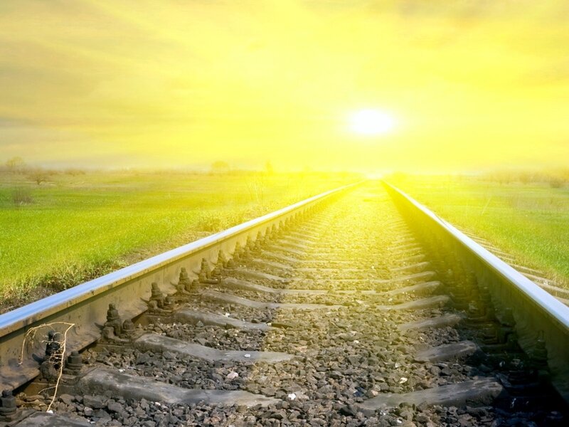 Train tracks at sunrise