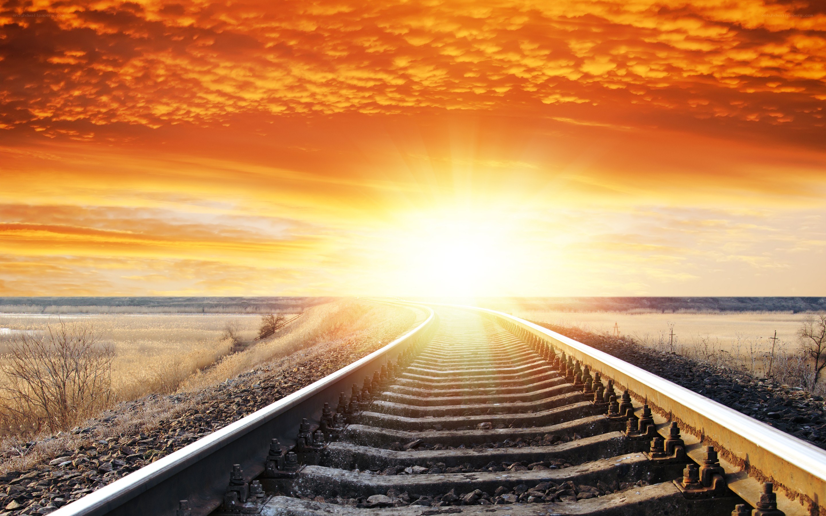 Train tracks at sunset