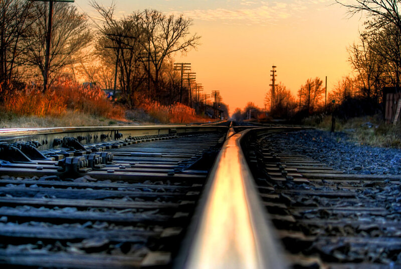 Train tracks at sunset