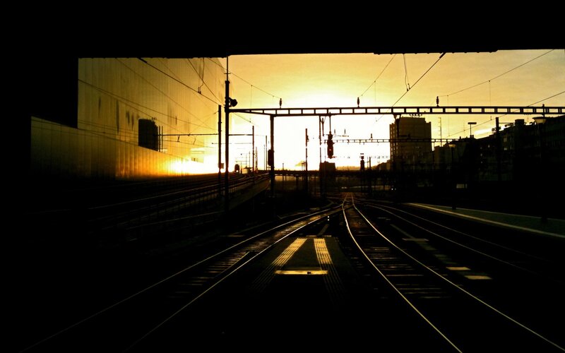Train Tracks at Sunset — Black