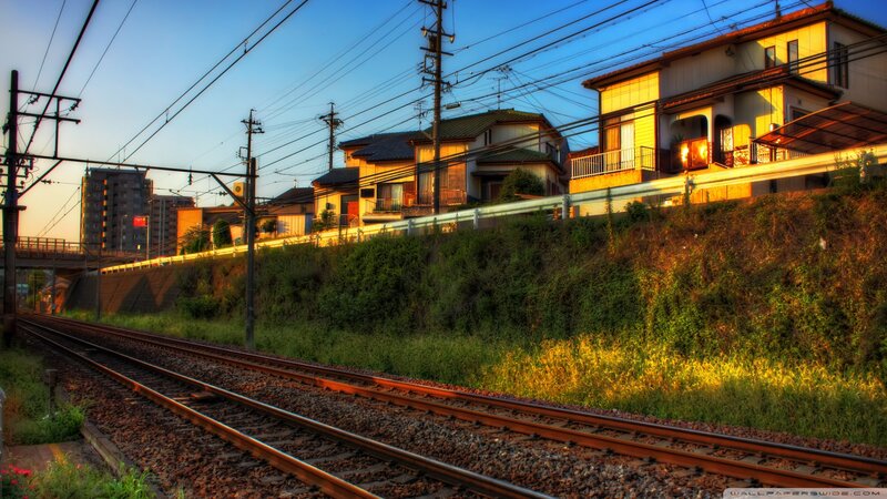 Train Tracks at Sunset — Blue