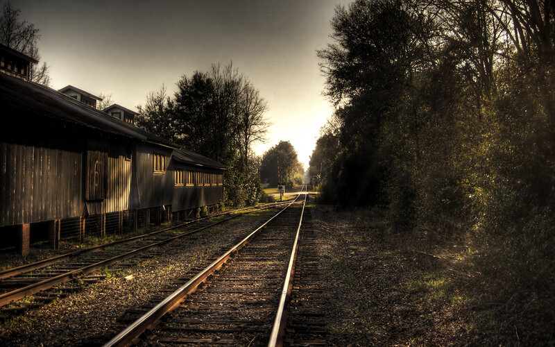 Train Tracks at Sunset — Brown