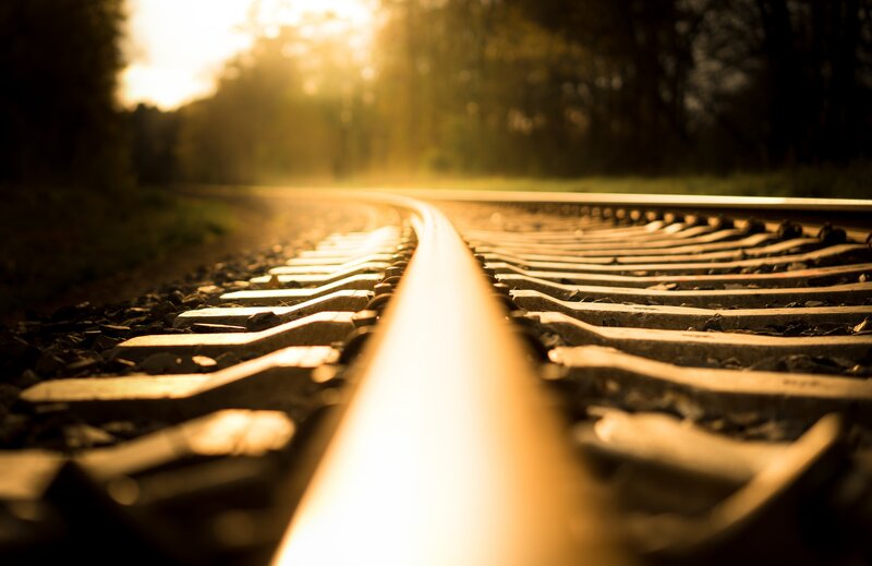 Train Tracks at Sunset — Gold