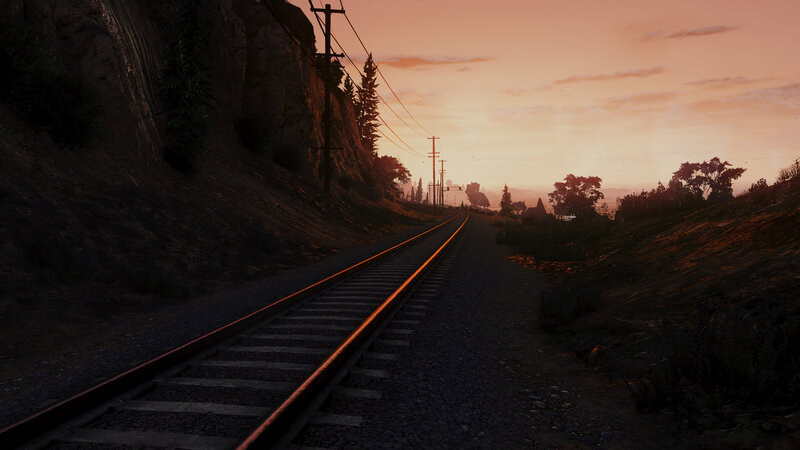 Train Tracks at Sunset — Orange, Serene, 3d Render